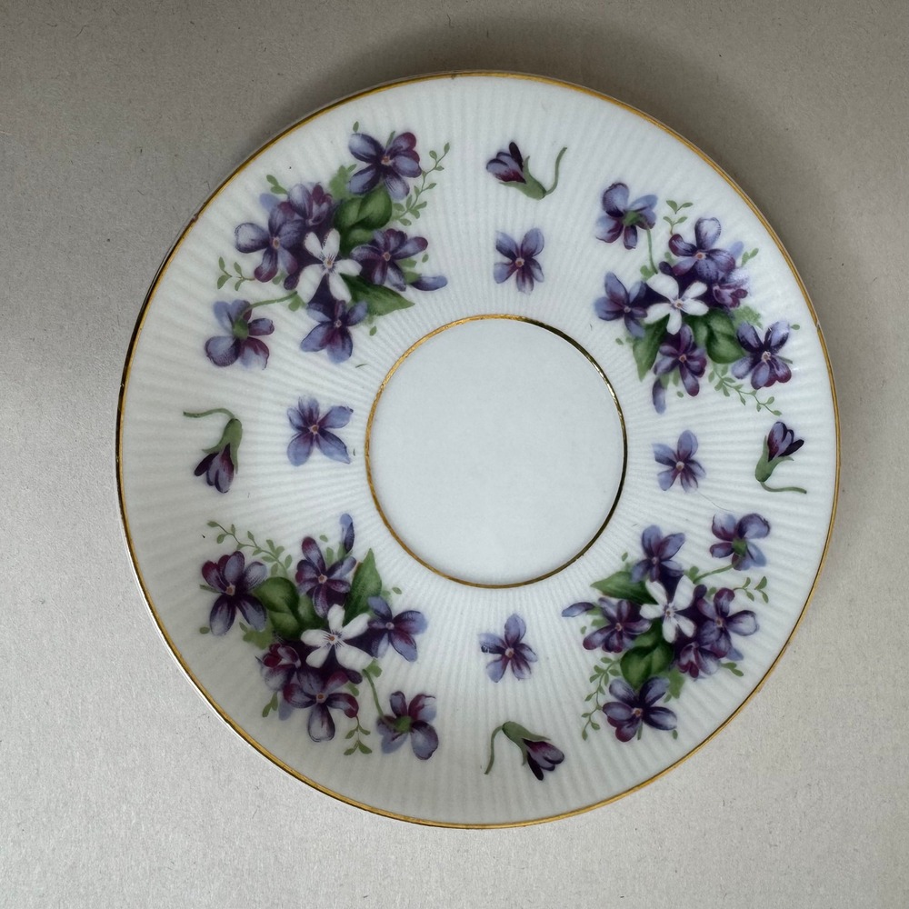 Trimont Japan Porcelain Saucer Plate Purple Violets Gold Trim Ribbed 5.5 Inch